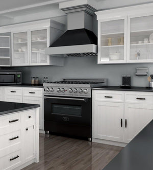 ZLINE 36 in. 4.6 cu. ft. Legacy Dual Fuel Range with 6 Burner Gas Cooktop and Electric Convection Oven in DuraSnow® Stainless Steel and Black Matte Door (RAS-BLM-36)