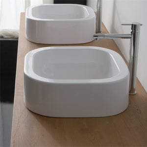 Curved White Ceramic Vessel Bathroom Sink