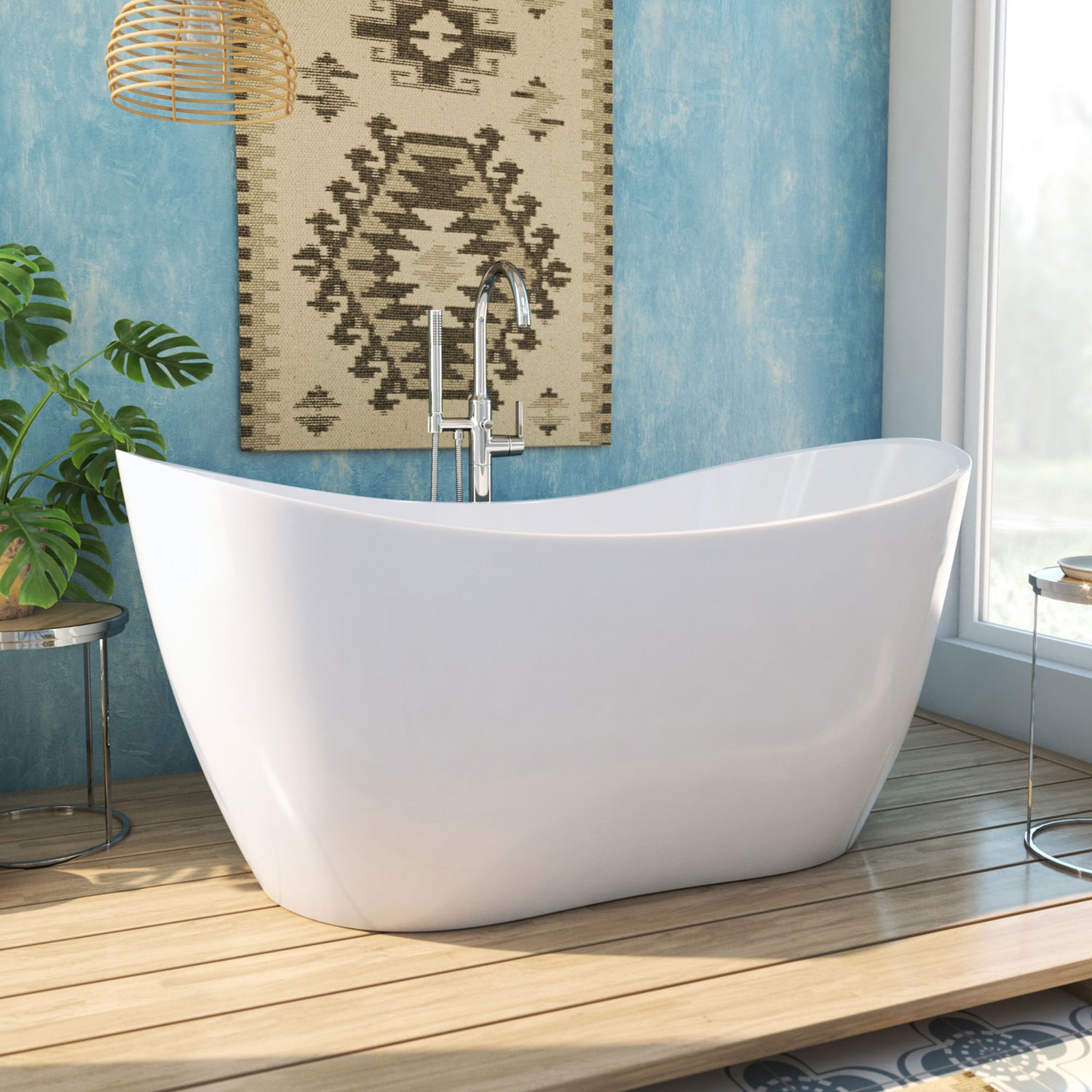 DreamLine Nile 59 in. L x 28 in. H Acrylic Freestanding Bathtub with Chrome Finish
