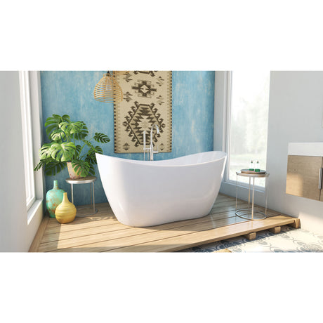 DreamLine Nile 59 in. L x 28 in. H Acrylic Freestanding Bathtub with Brushed Nickel Finish