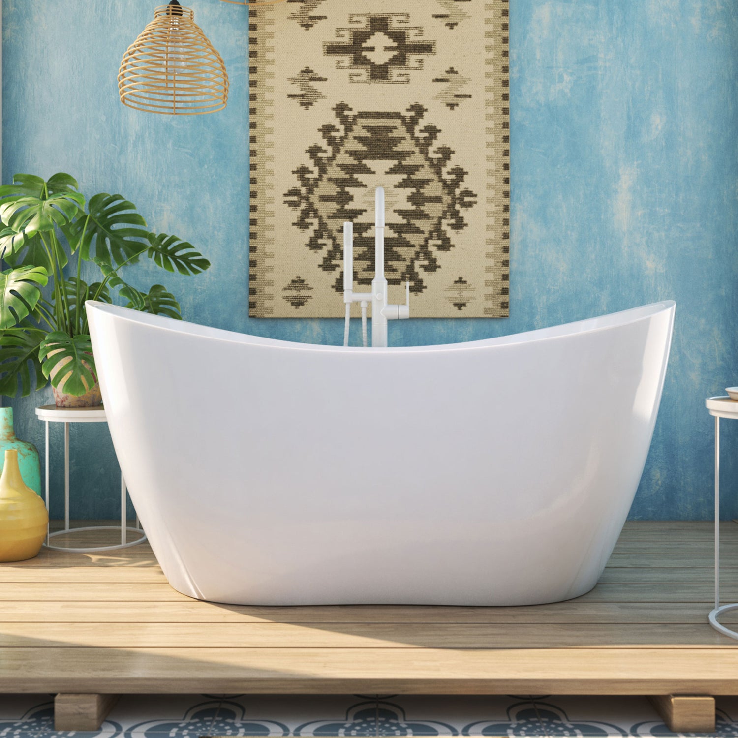 DreamLine Nile 59 in. L x 28 in. H Acrylic Freestanding Bathtub with White Finish