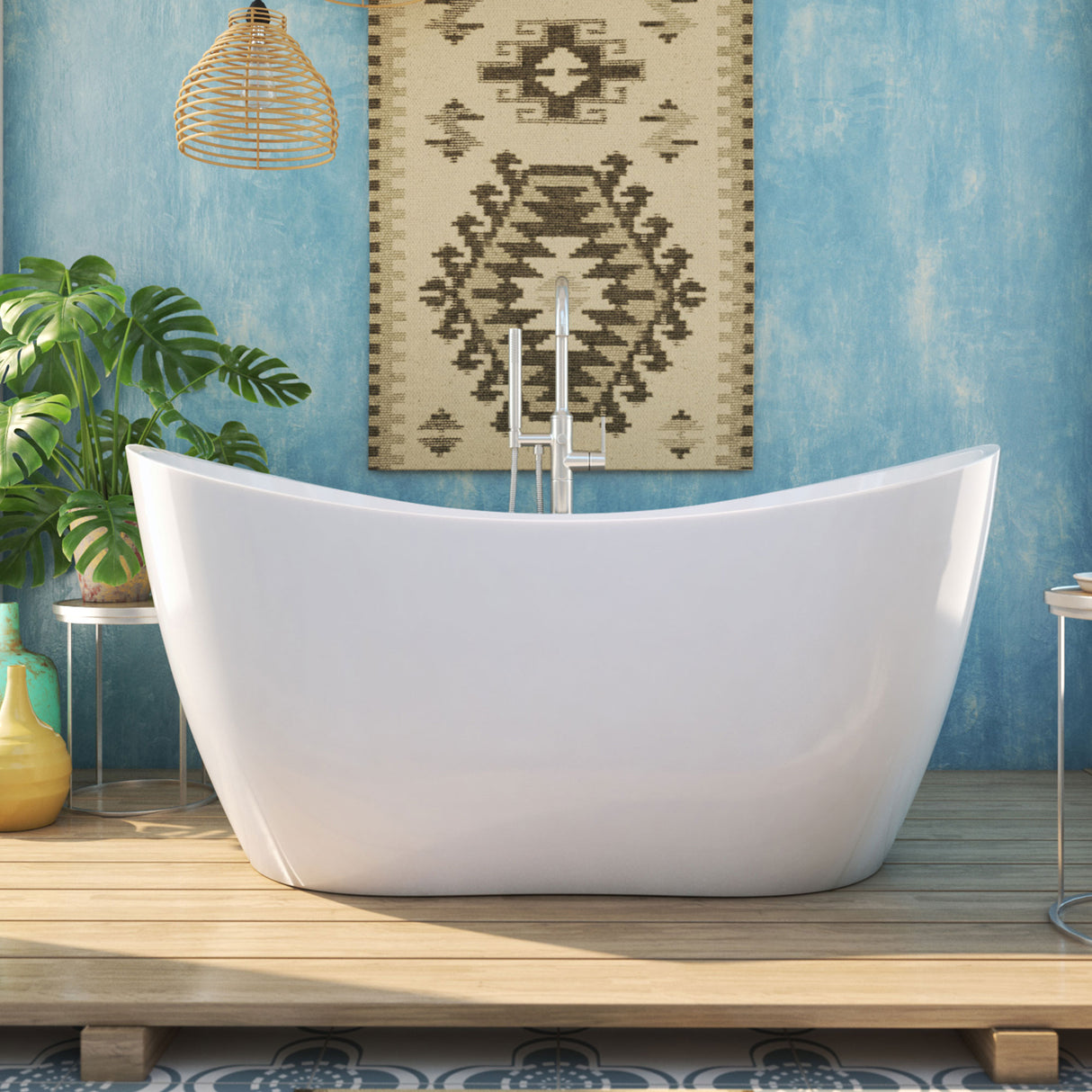 DreamLine Nile 59 in. L x 28 in. H Acrylic Freestanding Bathtub with Brushed Nickel Finish