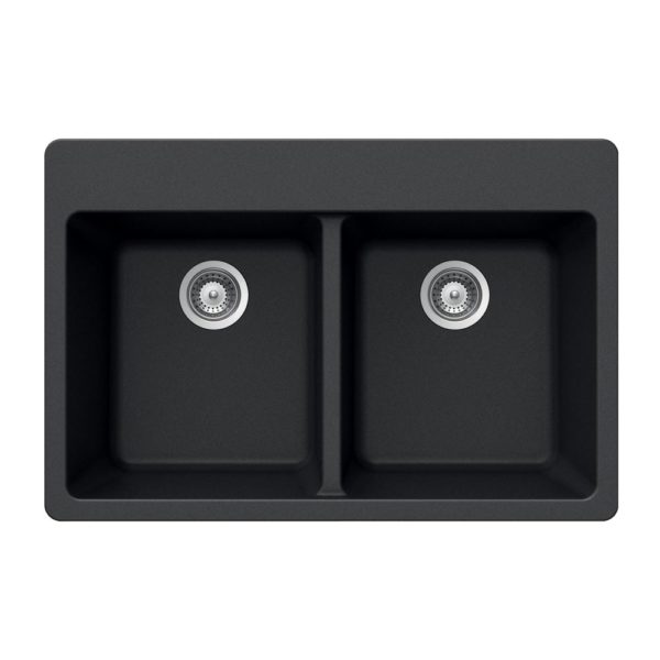 Hamat - SIO-3322DT-BL - Granite Topmount 50/50 Double Bowl Kitchen Sink, Black