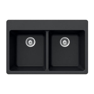 Hamat - SIO-3322DT-BL - Granite Topmount 50/50 Double Bowl Kitchen Sink, Black