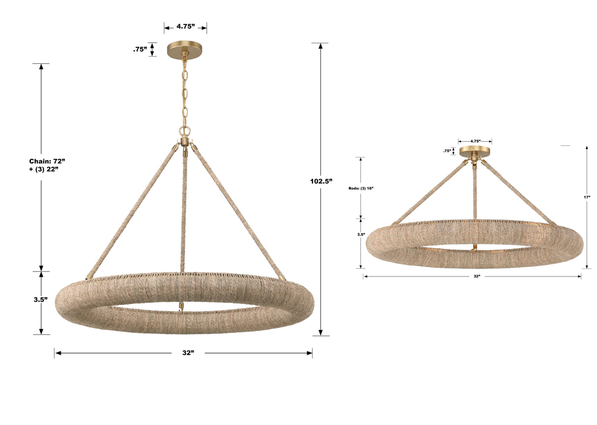 Oakley Integrated LED Soft Gold Chandelier OAK-7538-SG