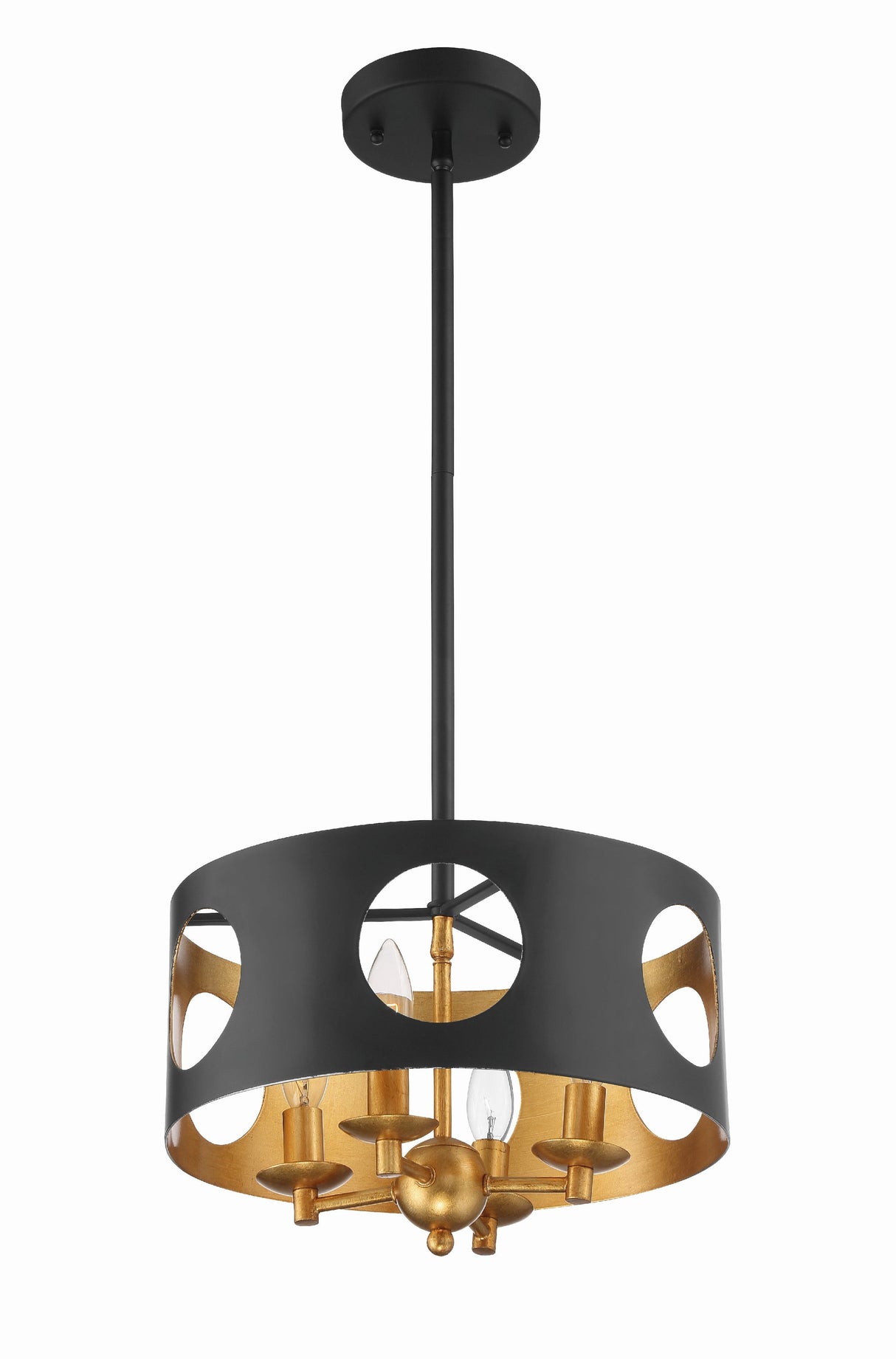 Odelle 4 Light Black + Antique Gold Mini Chandelier ODE-700-BK-GA