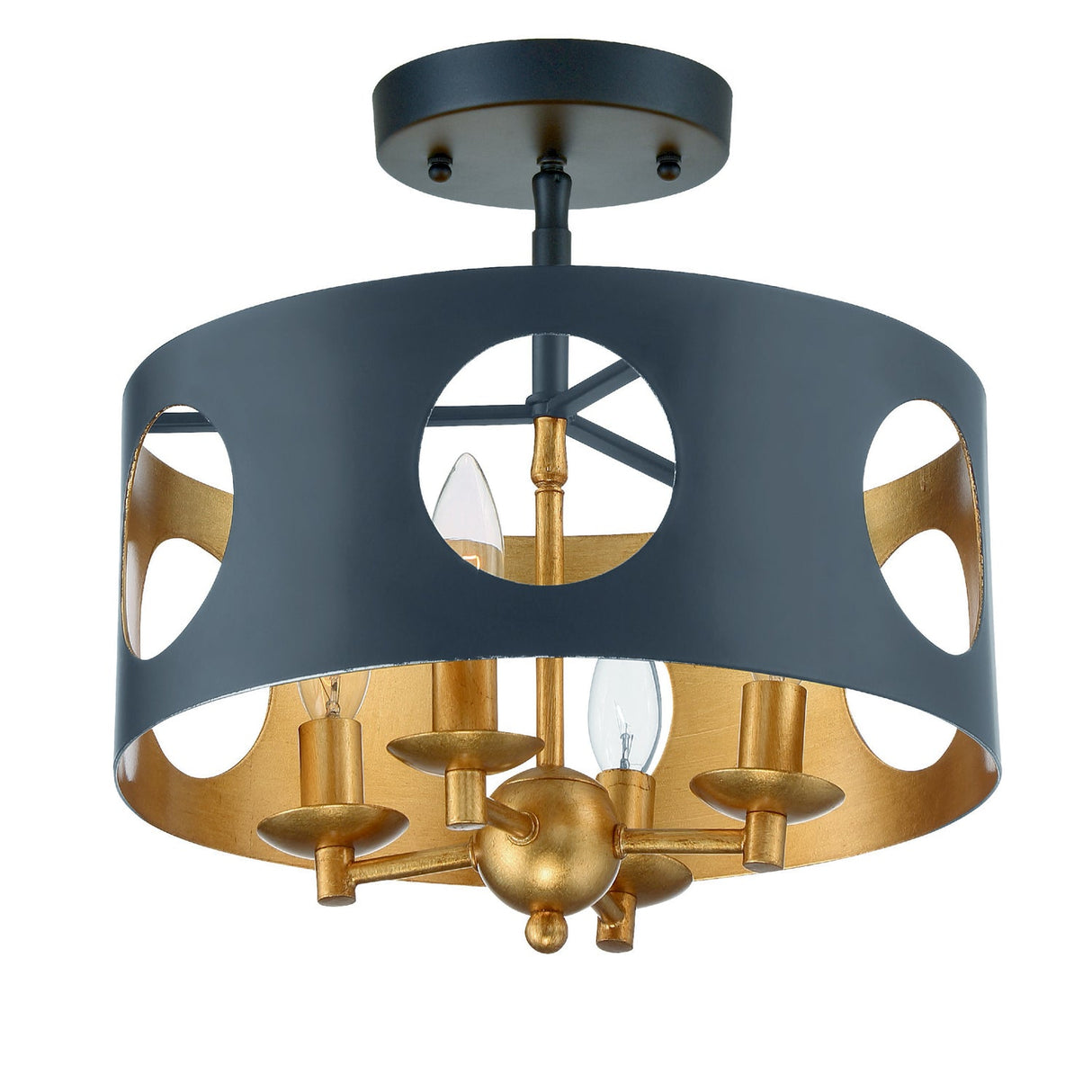Odelle 4 Light Black + Antique Gold Semi Flush Mount ODE-700-BK-GA_CEILING