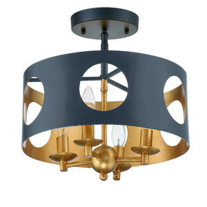 Odelle 4 Light Black + Antique Gold Semi Flush Mount ODE-700-BK-GA_CEILING