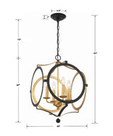 Odelle 4 Light Black + Antique Gold Chandelier ODE-704-BK-GA