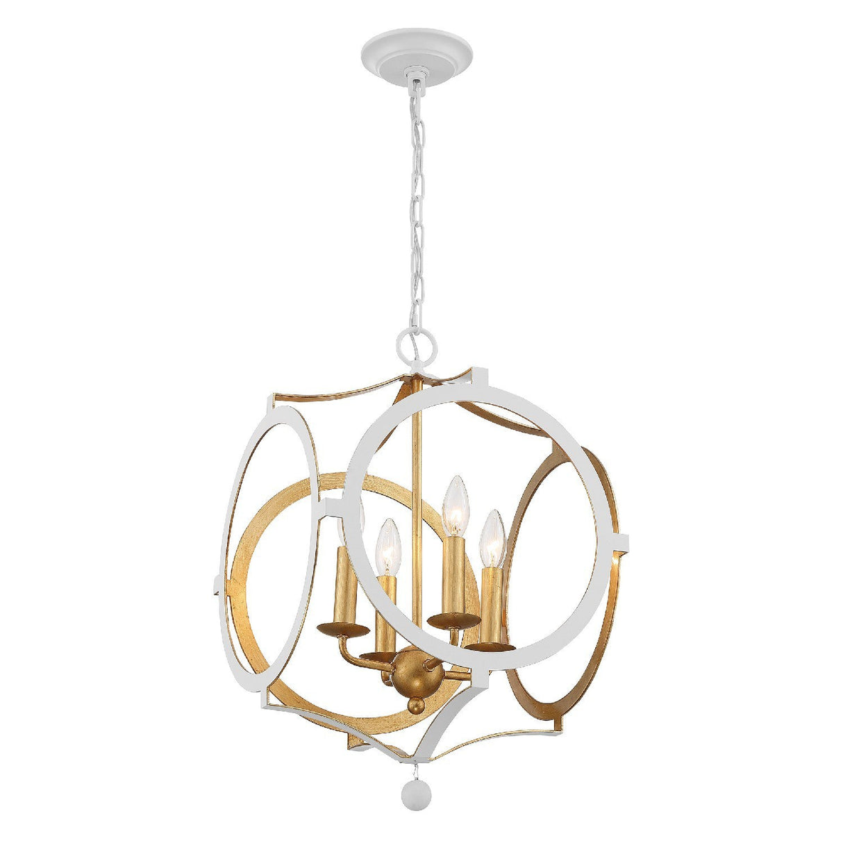 Odelle 4 Light Matte White + Antique Gold Chandelier ODE-704-MT-GA