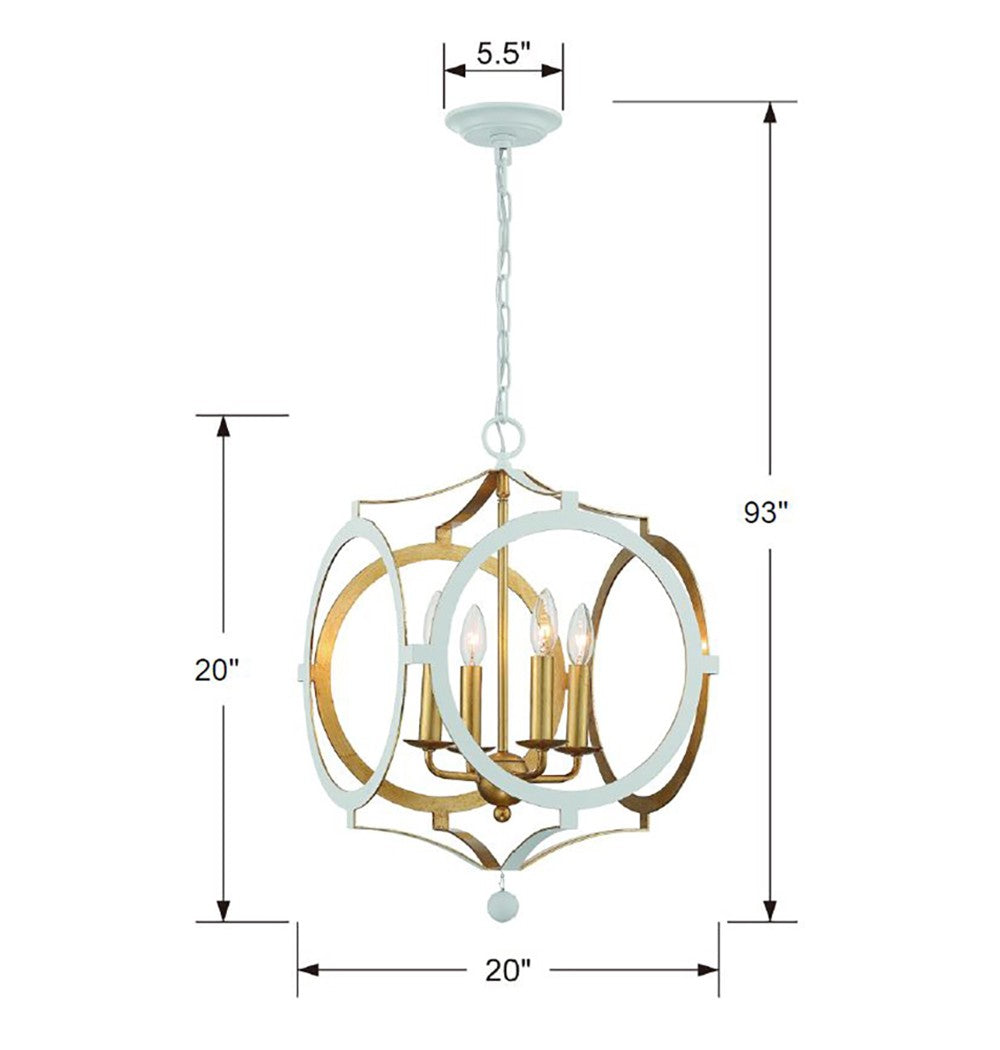 Odelle 4 Light Matte White + Antique Gold Chandelier ODE-704-MT-GA