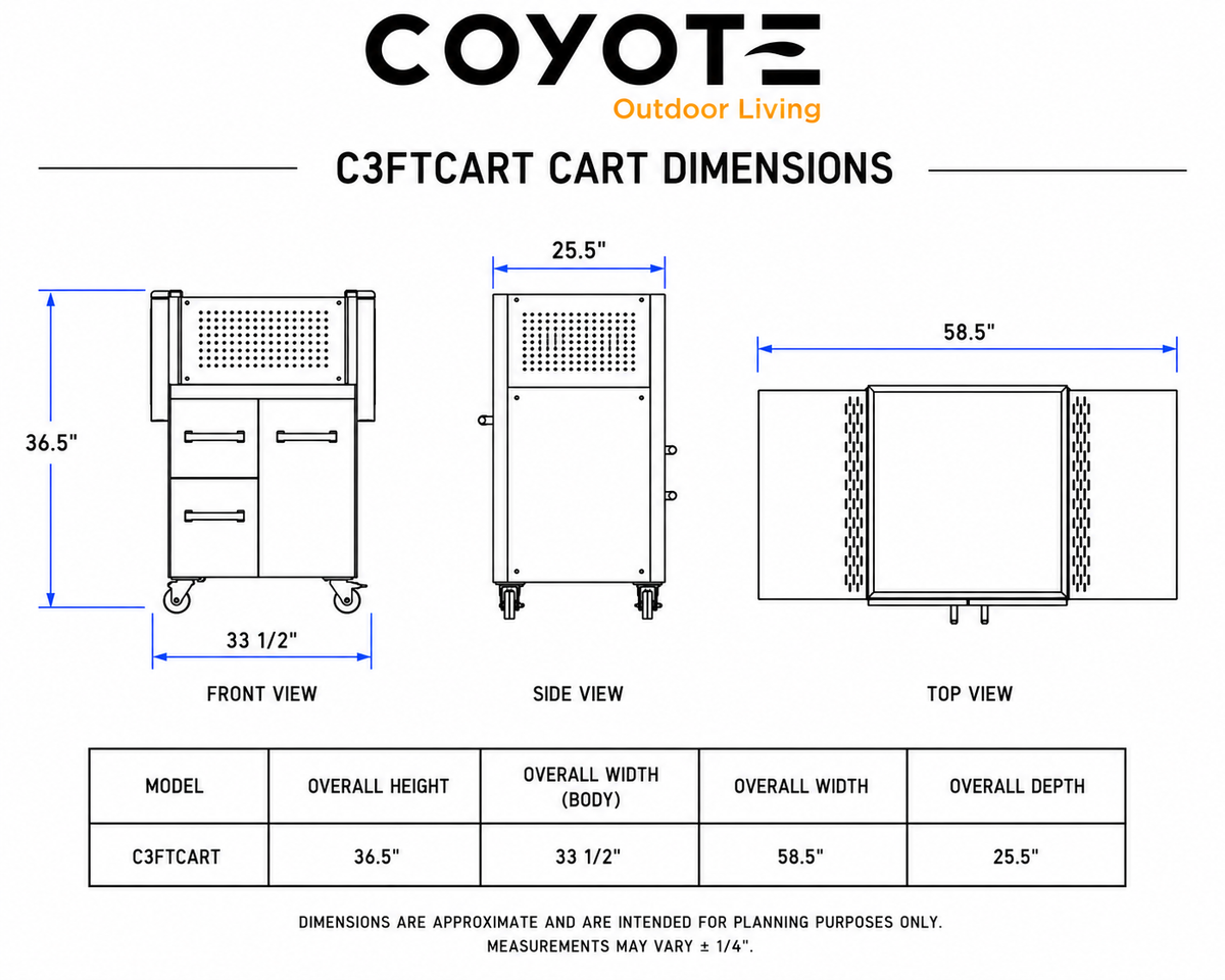 Coyote C3FTCART Cart for 30" Flat Top Grill, Stainless Steel - image 2