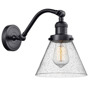 Innovations Lighting Franklin Restoration Large Cone 8" Adjustable Sconce - Matte Black / Seedy Glass (LED)