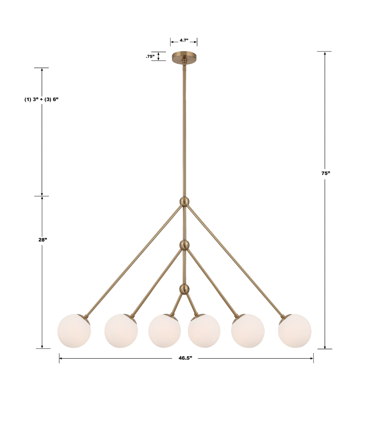 Omni 6 Light Aged Brass Chandelier OMN-3006-AG