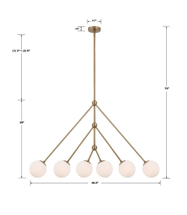 Omni 6 Light Aged Brass Chandelier OMN-3006-AG