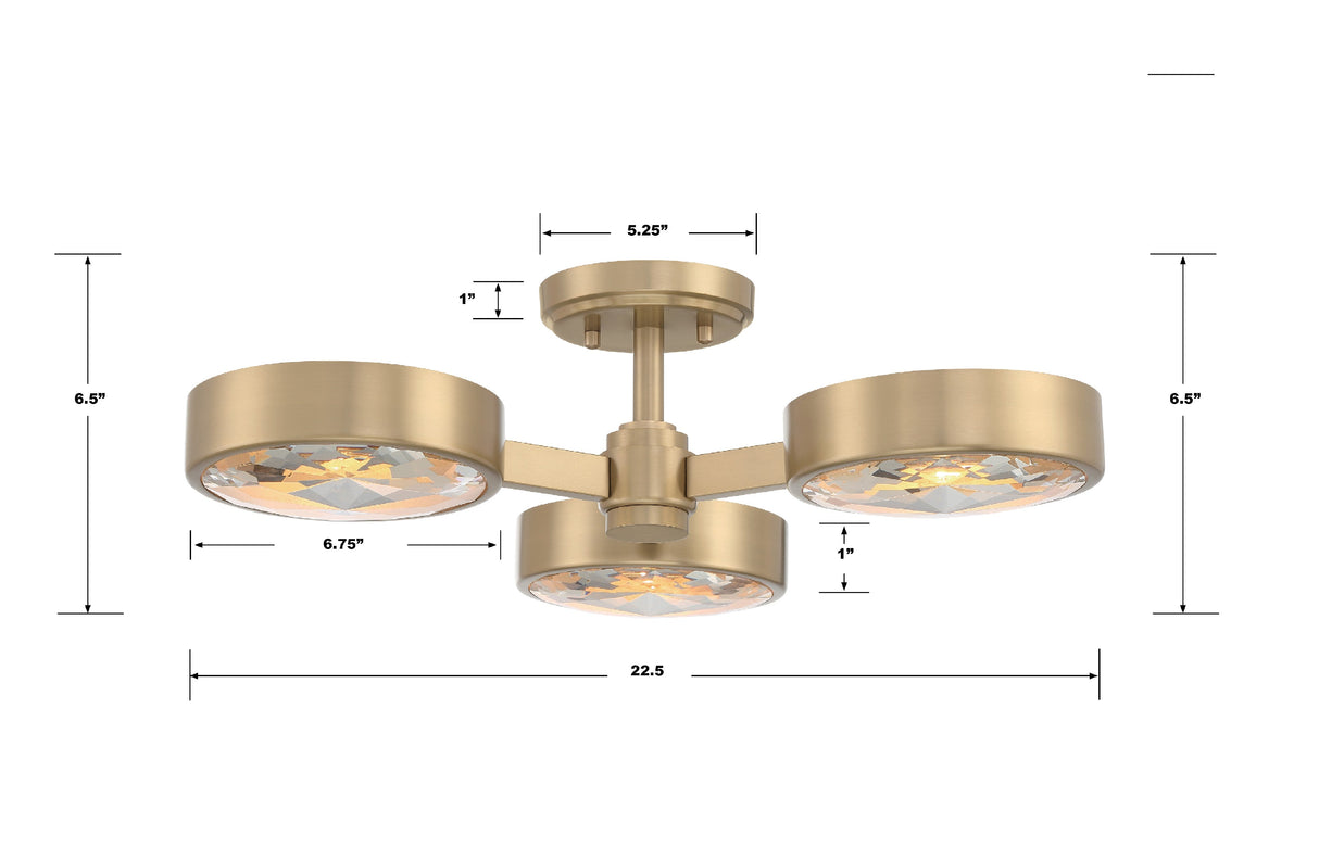 Orson 3 Light Modern Gold Semi Flush Mount ORS-733-MG