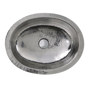 Nantucket Sinks OVS-OF 17.5 Inch x 13.75 Inch Hand Hammered Stainless Steel Oval Undermount Bathroom Sink With Overflow