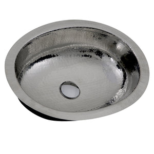 Nantucket Sinks OVS-OF 17.5 Inch x 13.75 Inch Hand Hammered Stainless Steel Oval Undermount Bathroom Sink With Overflow