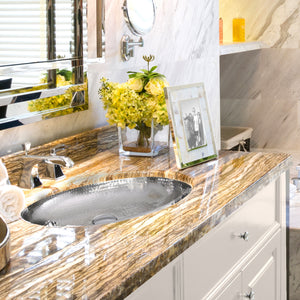 Nantucket Sinks OVS-OF 17.5 Inch x 13.75 Inch Hand Hammered Stainless Steel Oval Undermount Bathroom Sink With Overflow