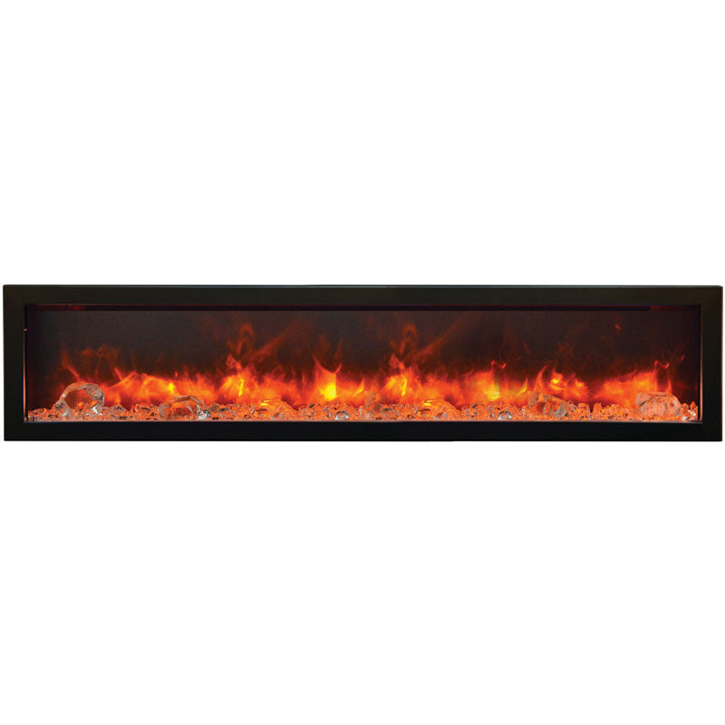Amantii BI-50-SLIM-OD Panorama Slim Full View Smart Electric  - 50" Indoor /Outdoor WiFi Enabled Fireplace, featuring a MultiFunction Remote, Multi Speed Flame Motor, Glass Media & a Black Trim