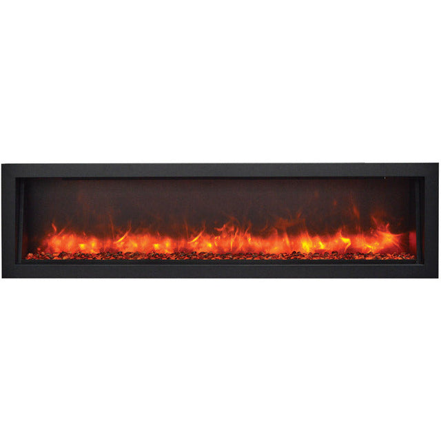 Amantii BI-50-SLIM-OD Panorama Slim Full View Smart Electric  - 50" Indoor /Outdoor WiFi Enabled Fireplace, featuring a MultiFunction Remote, Multi Speed Flame Motor, Glass Media & a Black Trim