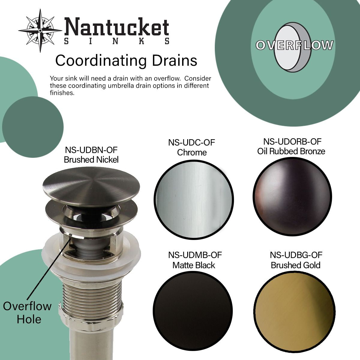Nantucket Sinks ROS-OF 13 Inch Hand Hammered Stailess Steel Round Undermount Bathroom Sink With Overflow