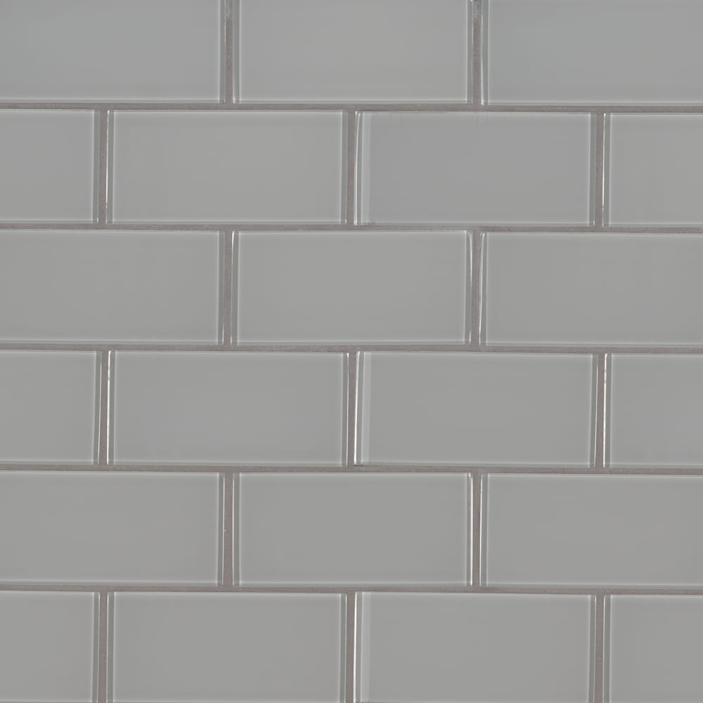 Oyster gray 3x6 glossy glass  subway tile SMOT-GL-T-OYGR36 product shot wall view #Size_3"x6"