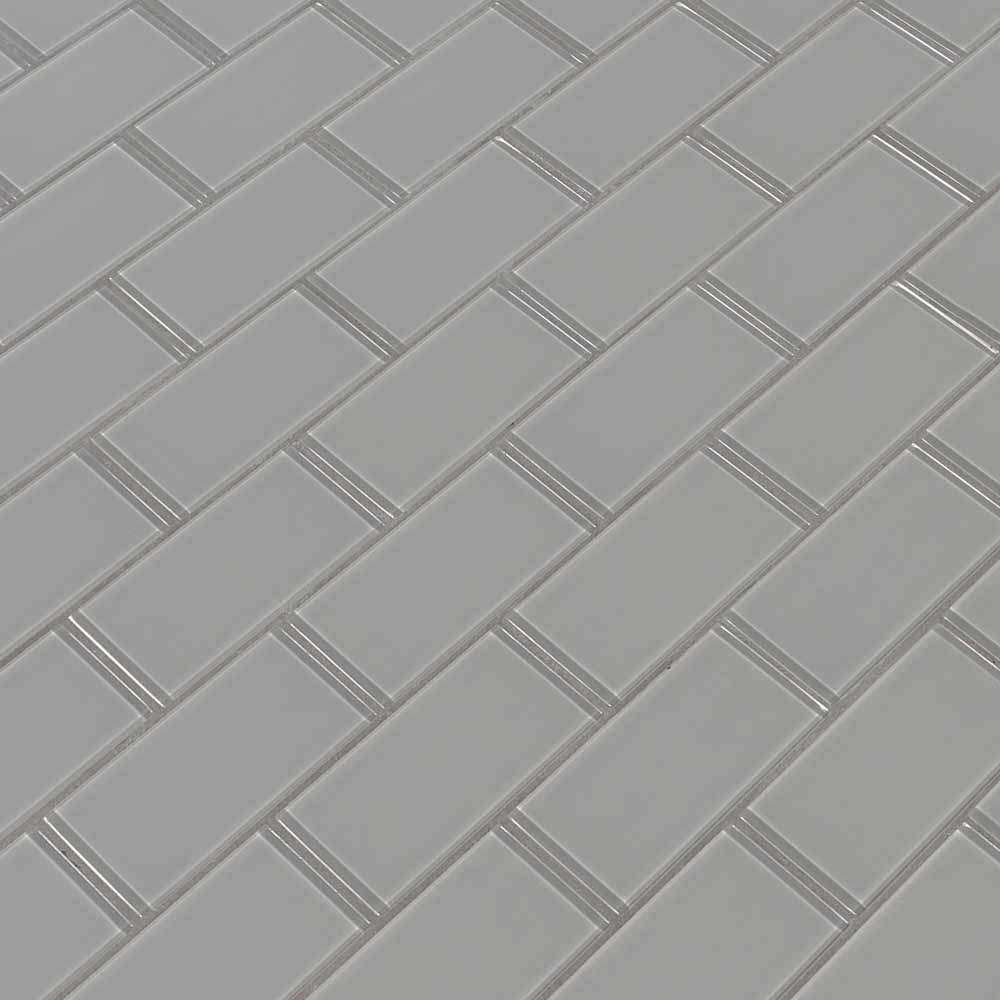 Oyster gray subway 11.88X13.88 glass mesh mounted mosaic tile SMOT GLSST OYGR8MM product shot multiple tiles angle view