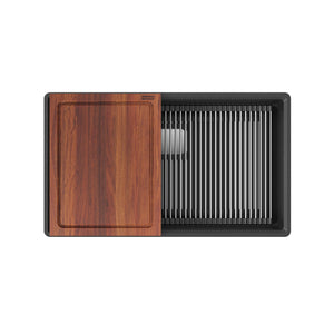 FRANKE PKG11031ONY-WKC Peak Workcenter 32.0-in. x 18.8-in. Onyx Granite Undermount Single Bowl Kitchen Sink In Onyx