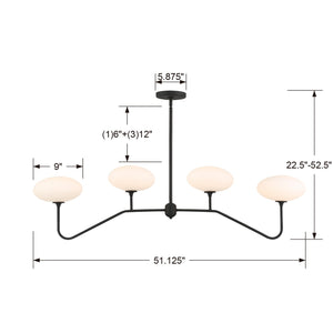 Parker 4 Light Black Forged Linear Chandelier PKR-B8504-BF