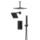 Artos Edge Thermostatic Shower Trim Kit with Wall Mount Shower Head, Ceiling Mount Shower Head, Hand Shower in Matte Black – Wide Control Trim Style – PS107BK