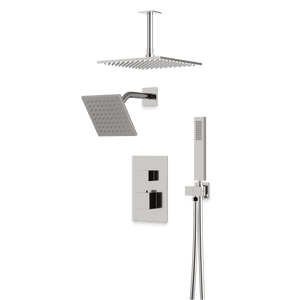 Artos Edge Thermostatic Shower Trim Kit with Wall Mount Shower Head, Ceiling Mount Shower Head, Hand Shower in Brushed Nickel – Wide Control Trim Style – PS107BN