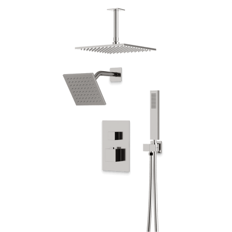 Artos Edge Thermostatic Shower Trim Kit with Wall Mount Shower Head, Ceiling Mount Shower Head, Hand Shower in Brushed Nickel – Wide Control Trim Style – PS107BN