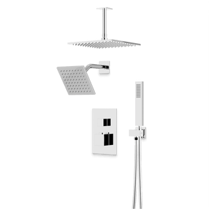 Artos Edge Thermostatic Shower Trim Kit with Wall Mount Shower Head, Ceiling Mount Shower Head, Hand Shower in Chrome – Wide Control Trim Style – PS107CH