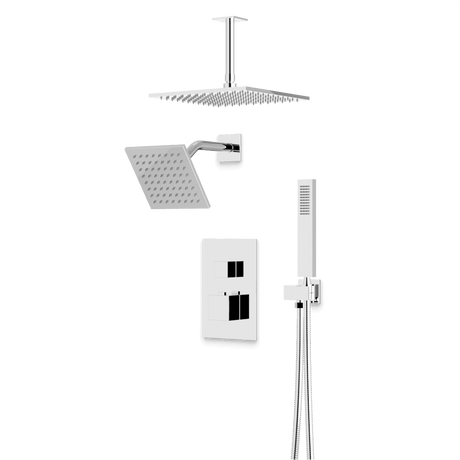 Artos Edge Thermostatic Shower Trim Kit with Wall Mount Shower Head, Ceiling Mount Shower Head, Hand Shower in Chrome – Wide Control Trim Style – PS107CH
