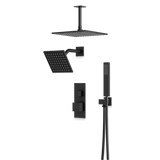 Artos Edge Thermostatic Shower Trim Kit with Wall Mount Shower Head, Ceiling Mount Shower Head, Hand Shower in Matte Black – Wide Control Trim Style – PS107BK