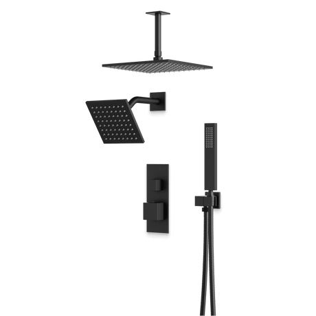 Artos Edge Thermostatic Shower Trim Kit with Wall Mount Shower Head, Ceiling Mount Shower Head, Hand Shower in Matte Black – Wide Control Trim Style – PS107BK