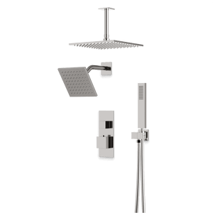 Artos Edge Thermostatic Shower Trim Kit with Wall Mount Shower Head, Ceiling Mount Shower Head, Hand Shower in Brushed Nickel – Wide Control Trim Style – PS107BN