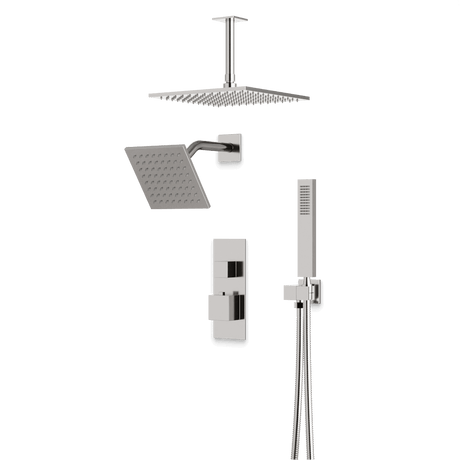 Artos Edge Thermostatic Shower Trim Kit with Wall Mount Shower Head, Ceiling Mount Shower Head, Hand Shower in Brushed Nickel – Wide Control Trim Style – PS107BN