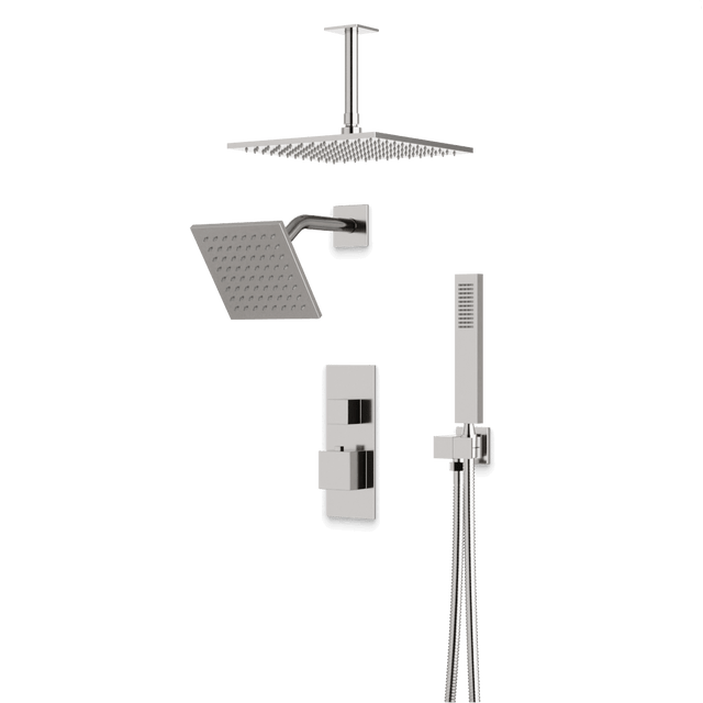 Artos Edge Thermostatic Shower Trim Kit with Wall Mount Shower Head, Ceiling Mount Shower Head, Hand Shower in Brushed Nickel – Wide Control Trim Style – PS107BN