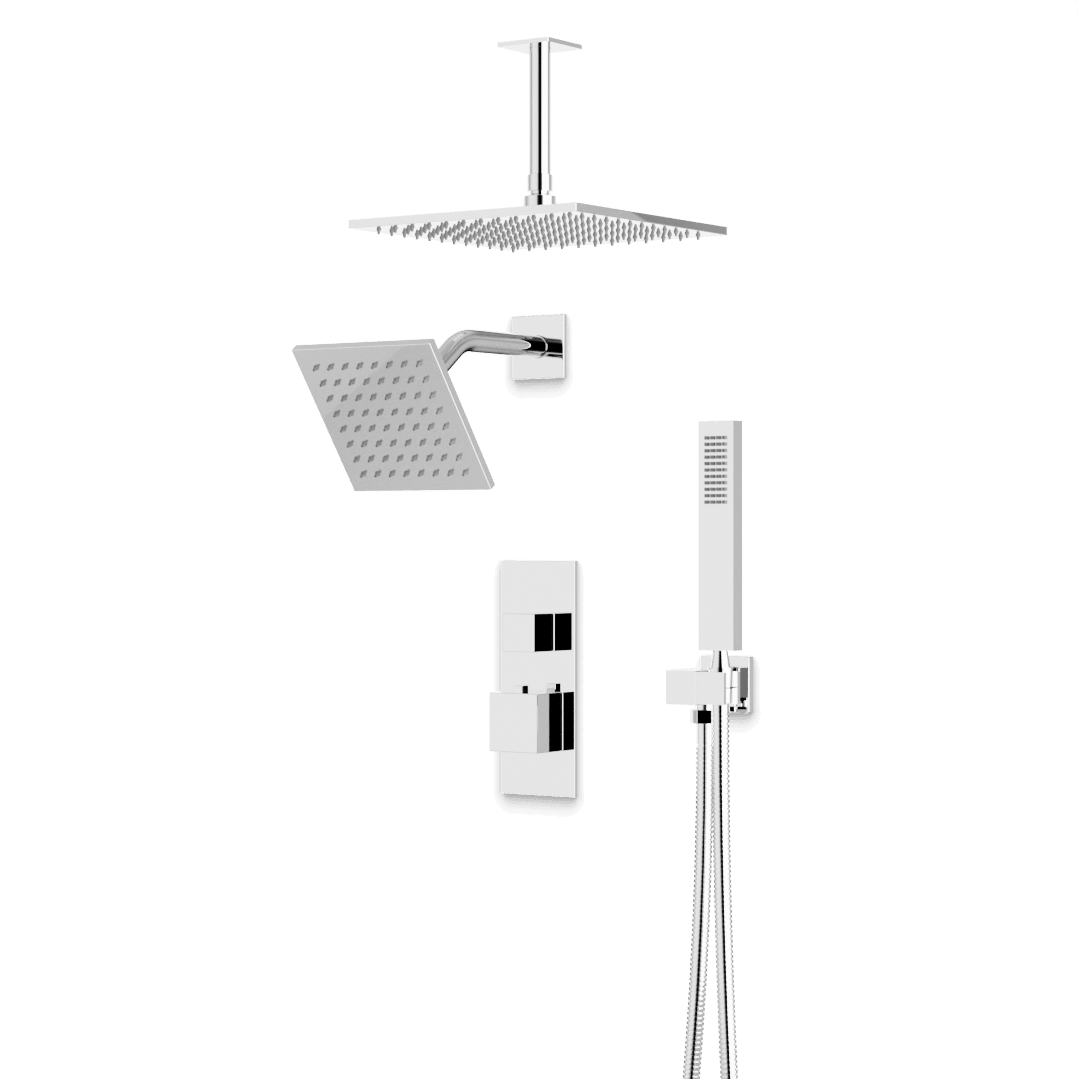 Artos Edge Thermostatic Shower Trim Kit with Wall Mount Shower Head, Ceiling Mount Shower Head, Hand Shower in Chrome – Wide Control Trim Style – PS107CH