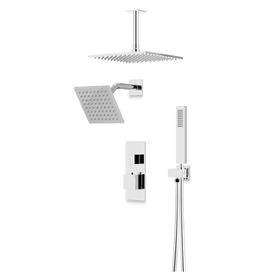 Artos Edge Thermostatic Shower Trim Kit with Wall Mount Shower Head, Ceiling Mount Shower Head, Hand Shower in Chrome – Wide Control Trim Style – PS107CH
