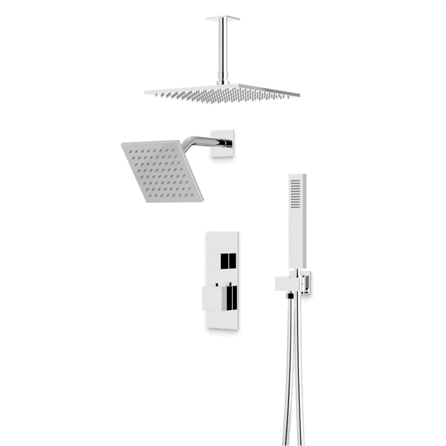 Artos Edge Thermostatic Shower Trim Kit with Wall Mount Shower Head, Ceiling Mount Shower Head, Hand Shower in Chrome – Wide Control Trim Style – PS107CH