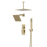 Artos Edge Thermostatic Shower Trim Kit with Wall Mount Shower Head, Ceiling Mount Shower Head, Hand Shower in Satin Brass – Wide Control Trim Style – PS107SB