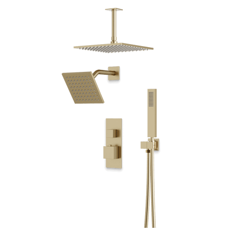 Artos Edge Thermostatic Shower Trim Kit with Wall Mount Shower Head, Ceiling Mount Shower Head, Hand Shower in Satin Brass – Wide Control Trim Style – PS107SB