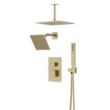 Artos Edge Thermostatic Shower Trim Kit with Wall Mount Shower Head, Ceiling Mount Shower Head, Hand Shower in Satin Brass – Wide Control Trim Style – PS107SB