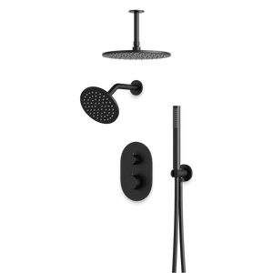 Artos Opera Thermostatic Shower Trim Kit with Wall & Ceiling Mount Shower Head, Hand Shower in Matte Black – Wide Control Trim Style – PS108BK