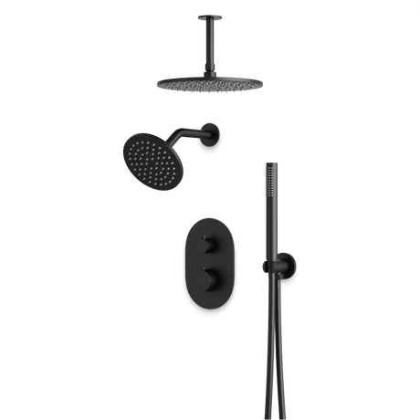 Artos Opera Thermostatic Shower Trim Kit with Wall & Ceiling Mount Shower Head, Hand Shower in Matte Black – Wide Control Trim Style – PS108BK