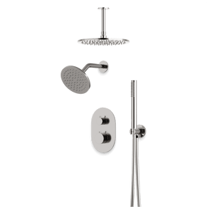 Artos Opera Thermostatic Shower Trim Kit with Wall & Ceiling Mount Shower Head, Hand Shower in Brushed Nickel – Wide Control Trim Style – PS108BN