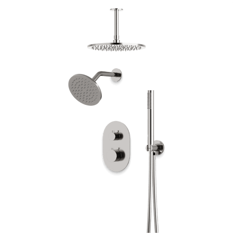 Artos Opera Thermostatic Shower Trim Kit with Wall & Ceiling Mount Shower Head, Hand Shower in Brushed Nickel – Wide Control Trim Style – PS108BN